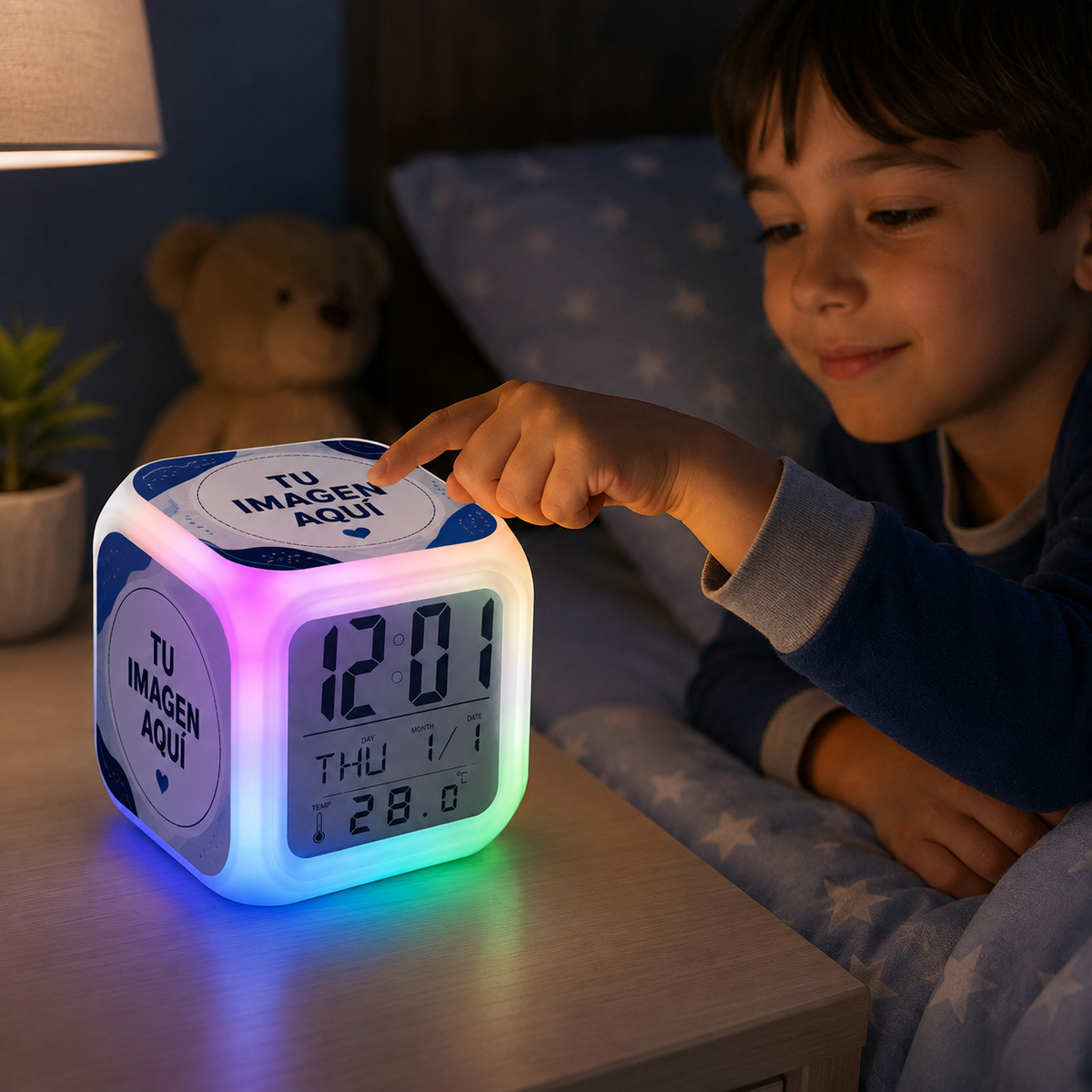 Reloj Despertador Digital Personalizado con Luz LED – Fotos o Diseños
