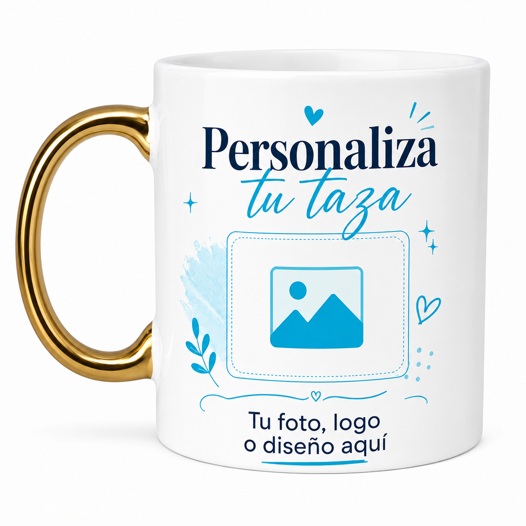 Taza Personalizada Mango Dorado 11 Oz | Foto o Logo