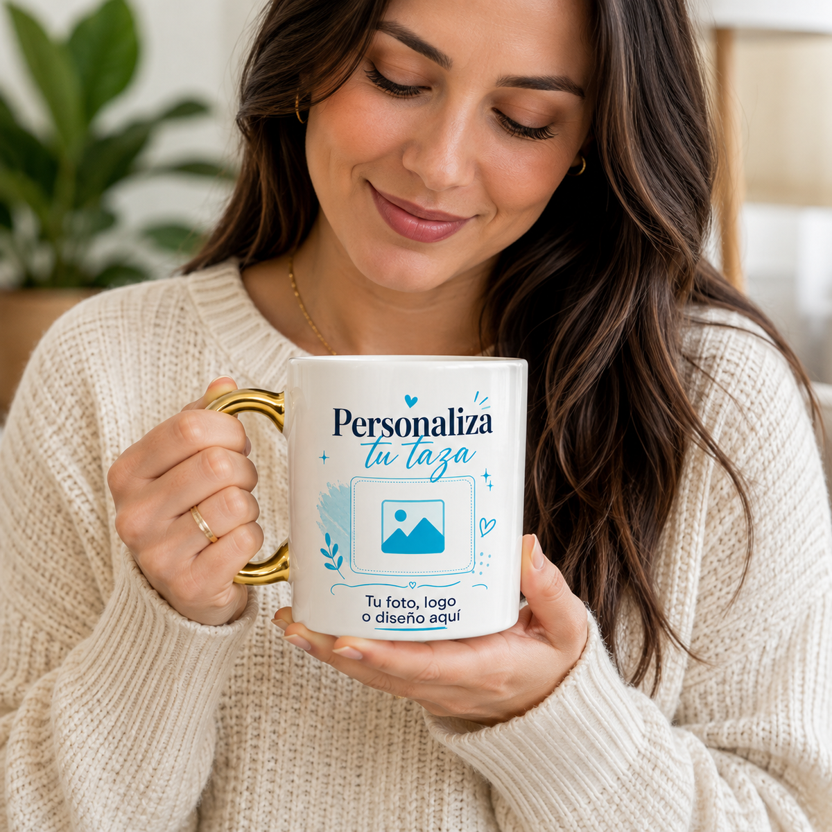 Taza Personalizada Mango Dorado 11 Oz | Foto o Logo