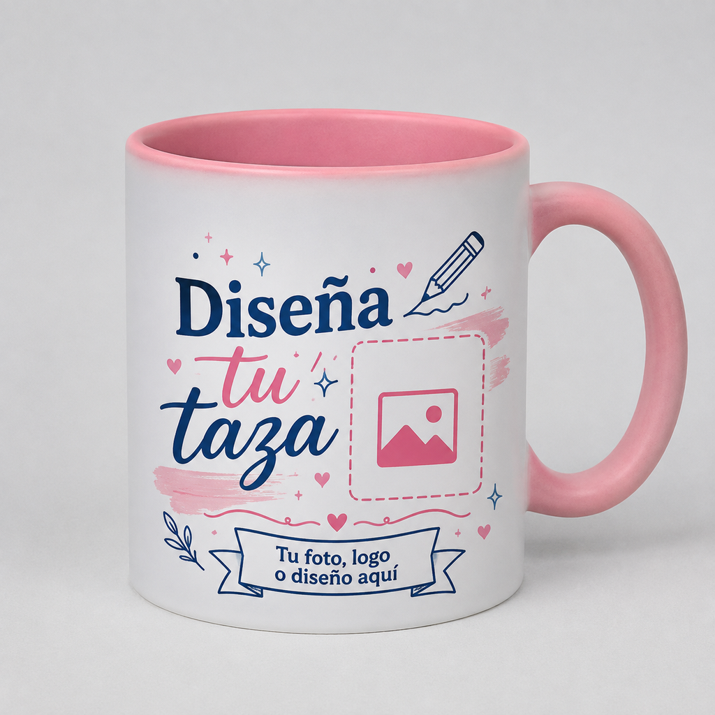 Taza Personalizada Rosada 11 Oz – Interior y Mango de Color