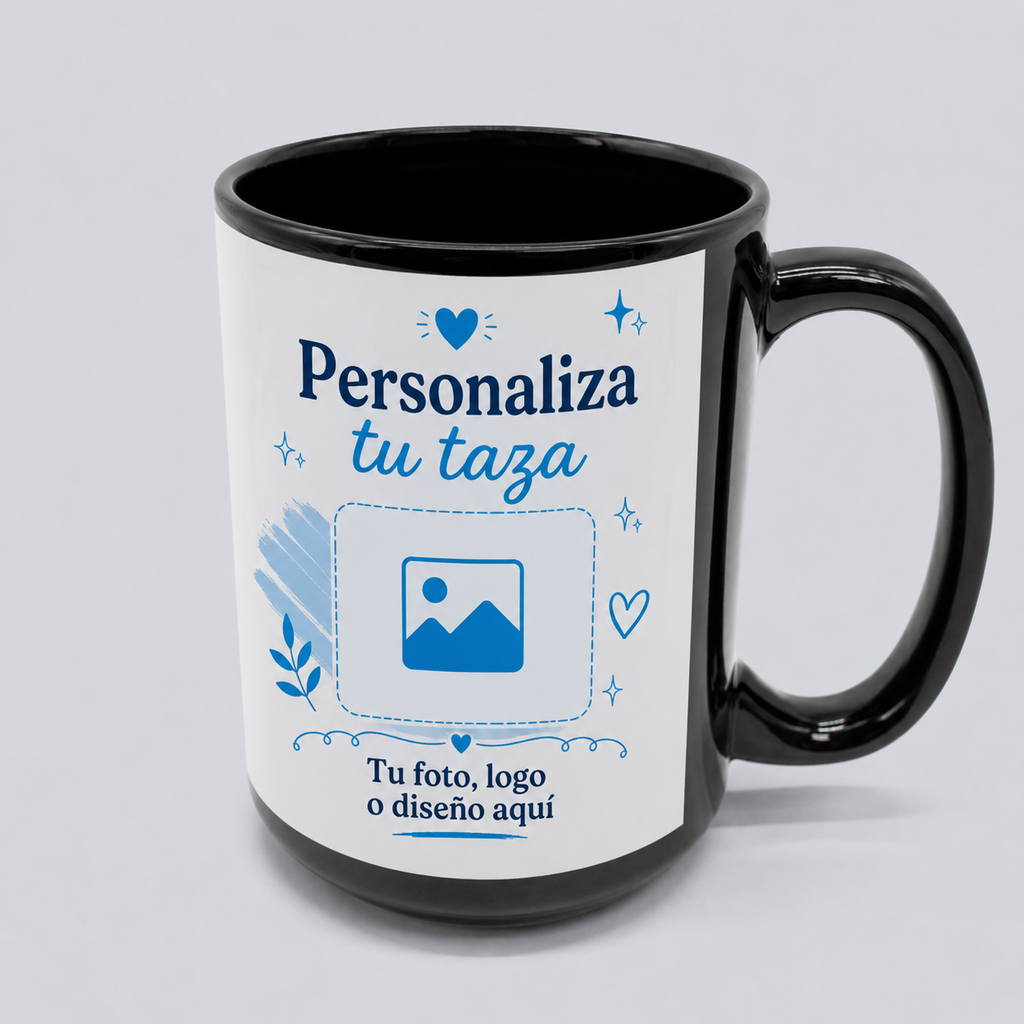 Taza Negra Personalizada 15 Oz – Área Blanca Sublimable