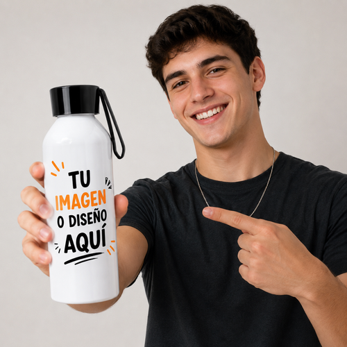 Botella Personalizada 750 ml Blanca con Tapa y Asa – Foto, Logo o Diseño