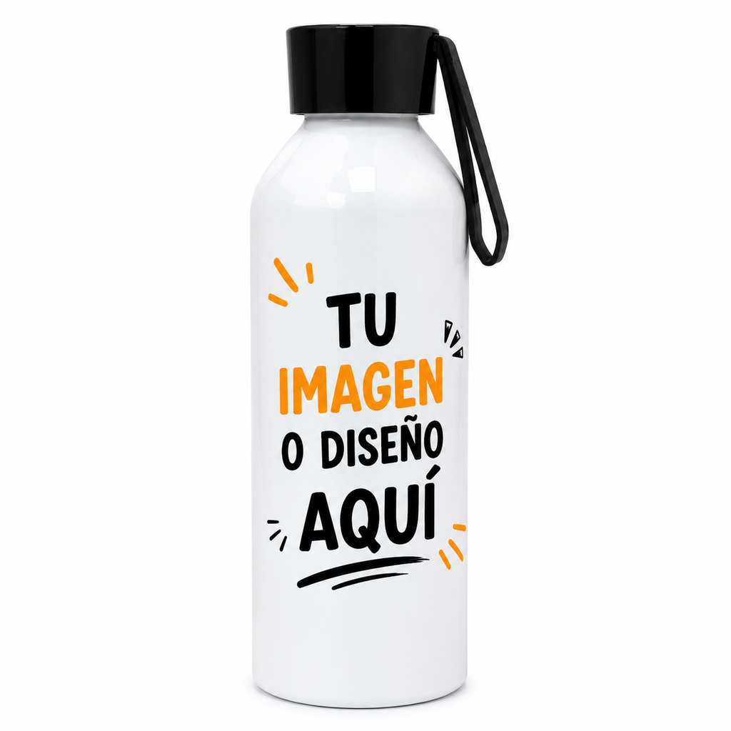 Botella Personalizada 750 ml Blanca con Tapa y Asa – Foto, Logo o Diseño
