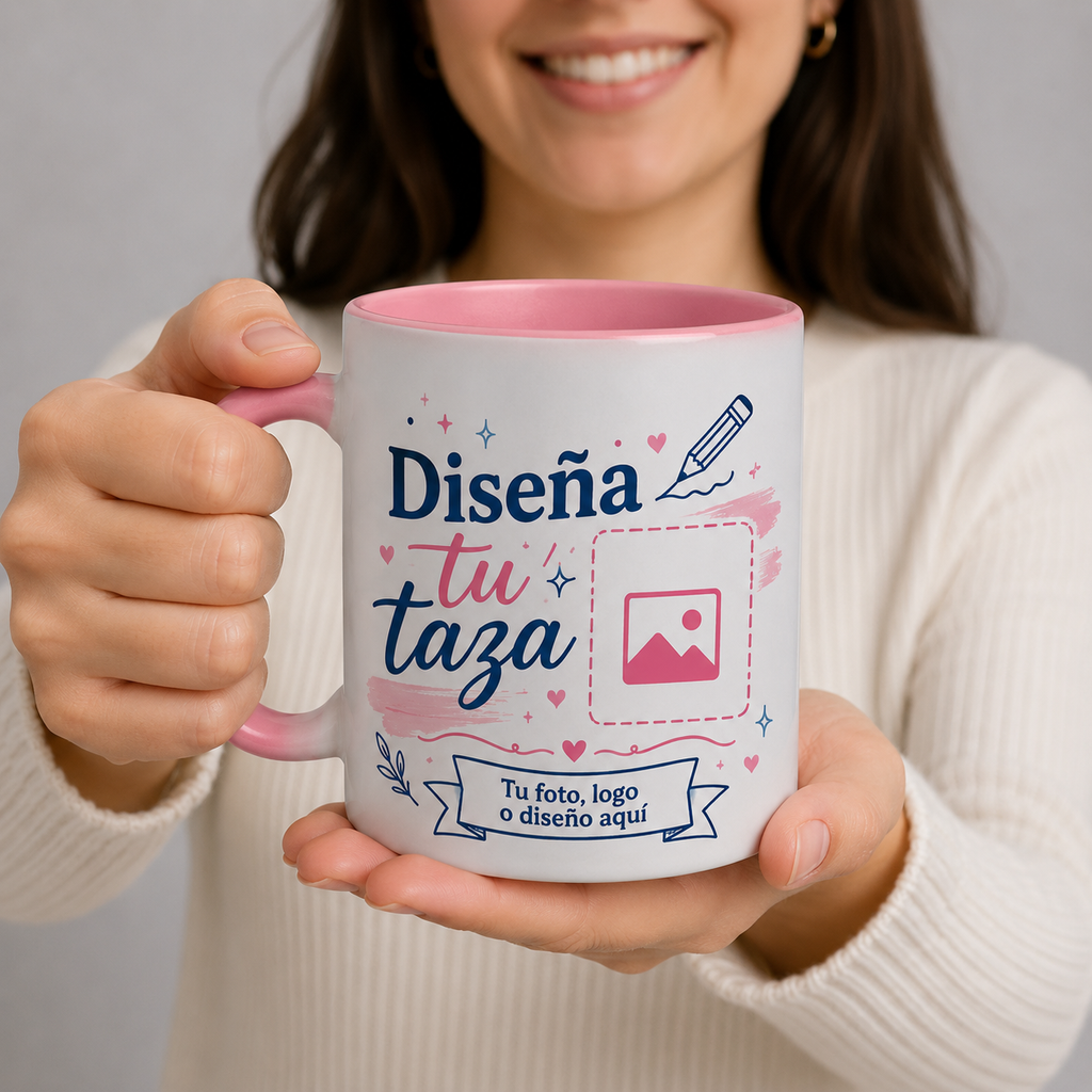 Taza Personalizada Rosada 11 Oz – Interior y Mango de Color