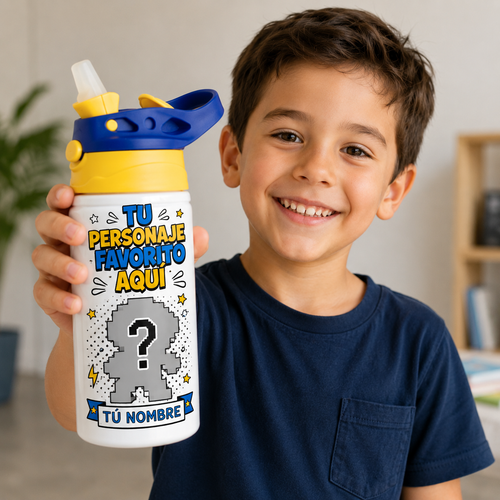 Botella Infantil Personalizada 500 ml con Bombilla – Foto, Nombre o Personaje