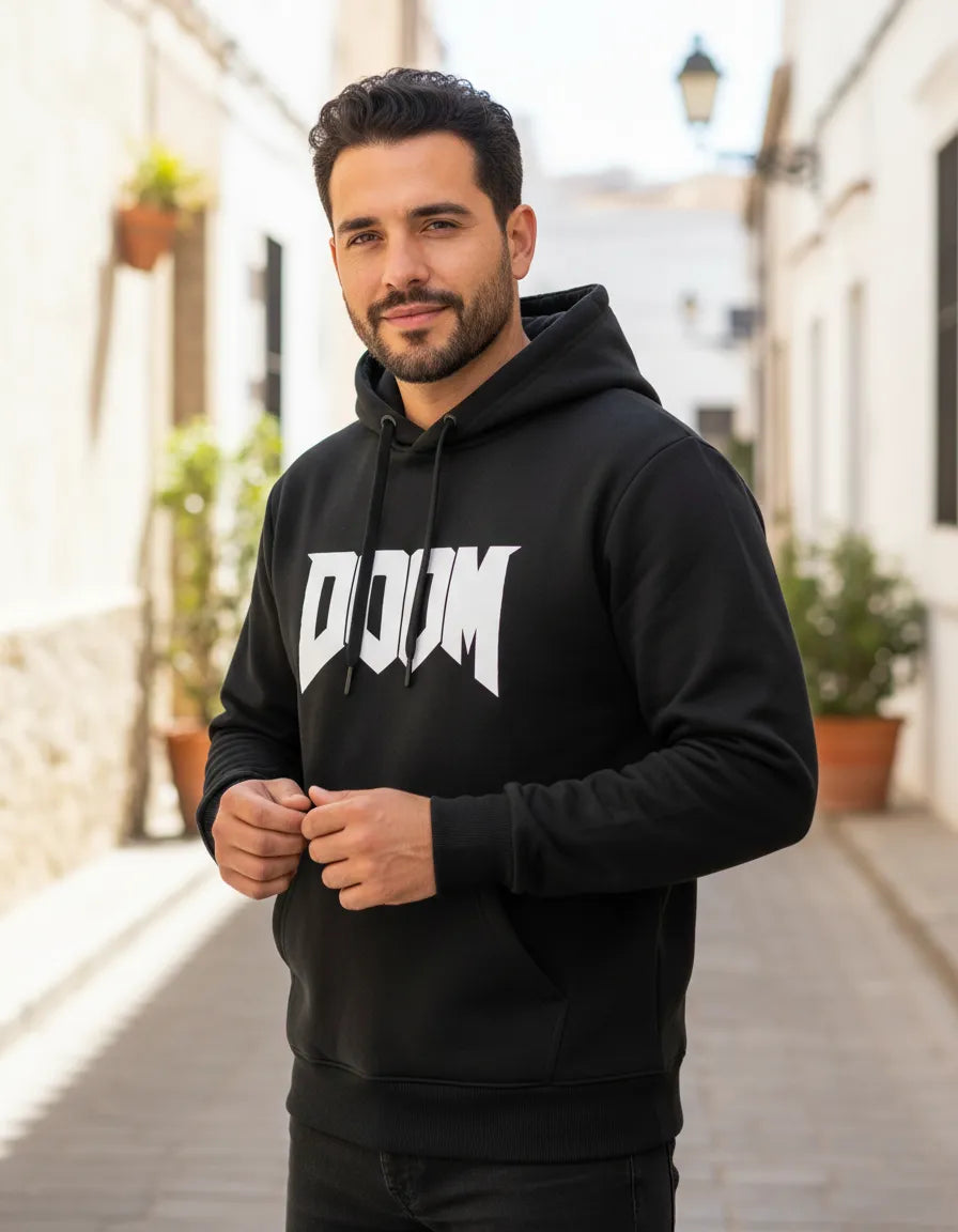 Polerón Tipo Canguro Con Capucha Diseño Doom