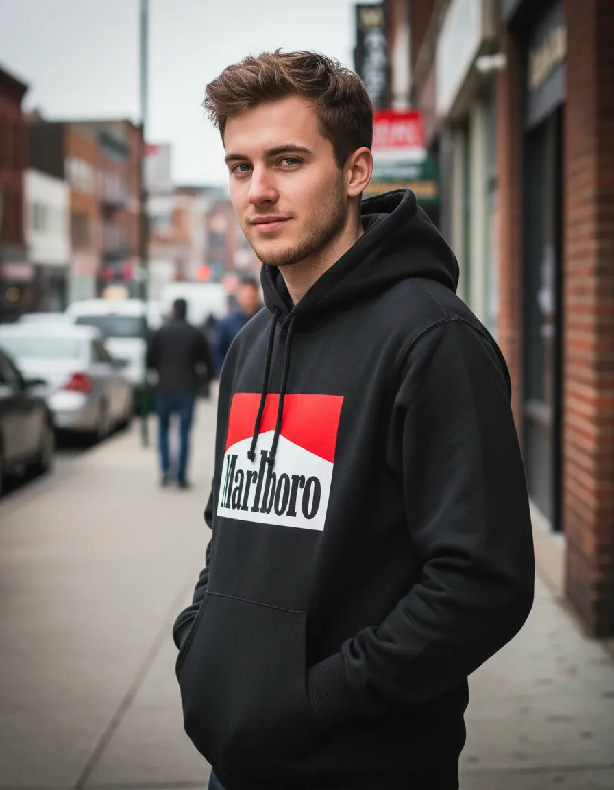Polerón Tipo Canguro con Capucha Diseño Marlboro