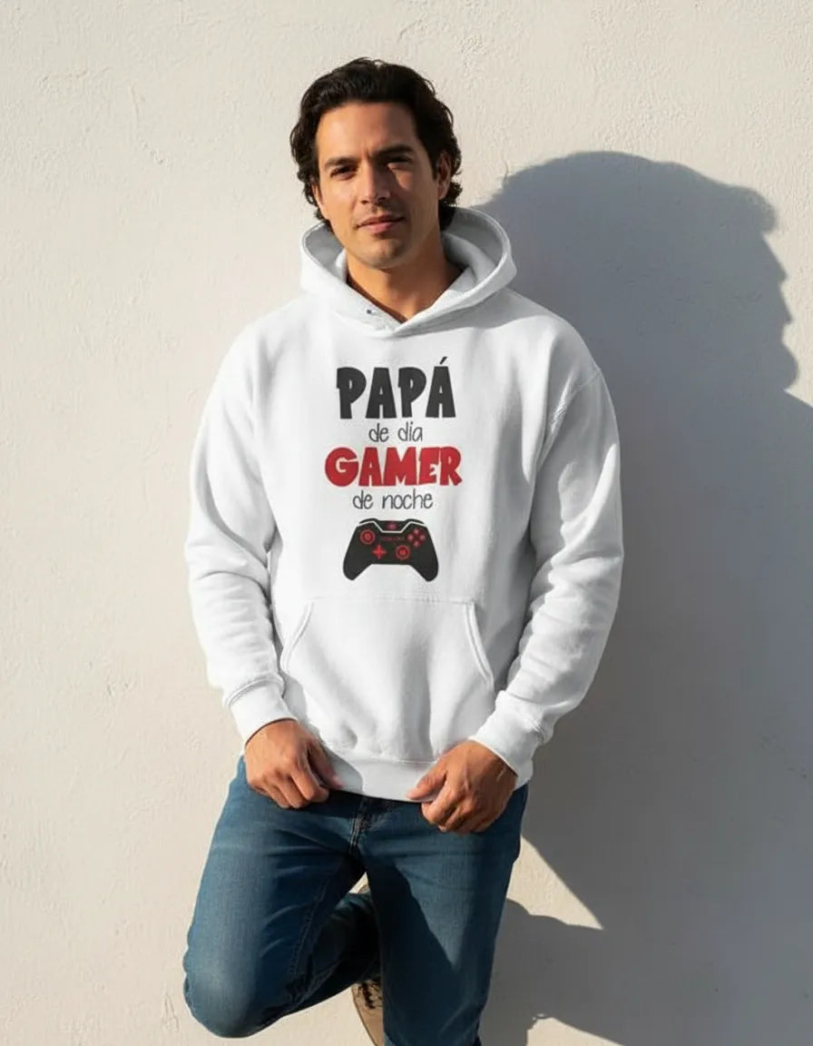 Polerón Unisex Con Capucha Papá De Día Gamer De Noche