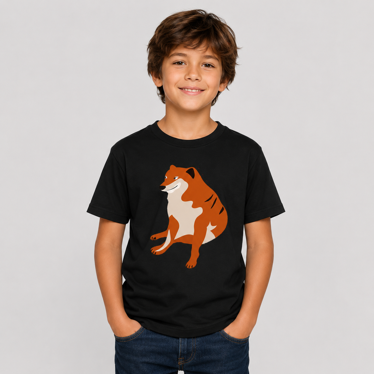 Polera Infantil Negra Perrito Cheems – Diseño Estampado