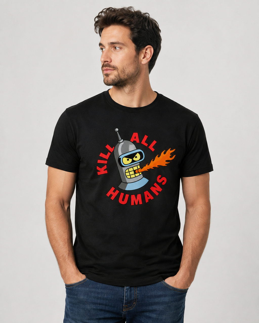 Polera Negra Bender Kill All Humans – Futurama