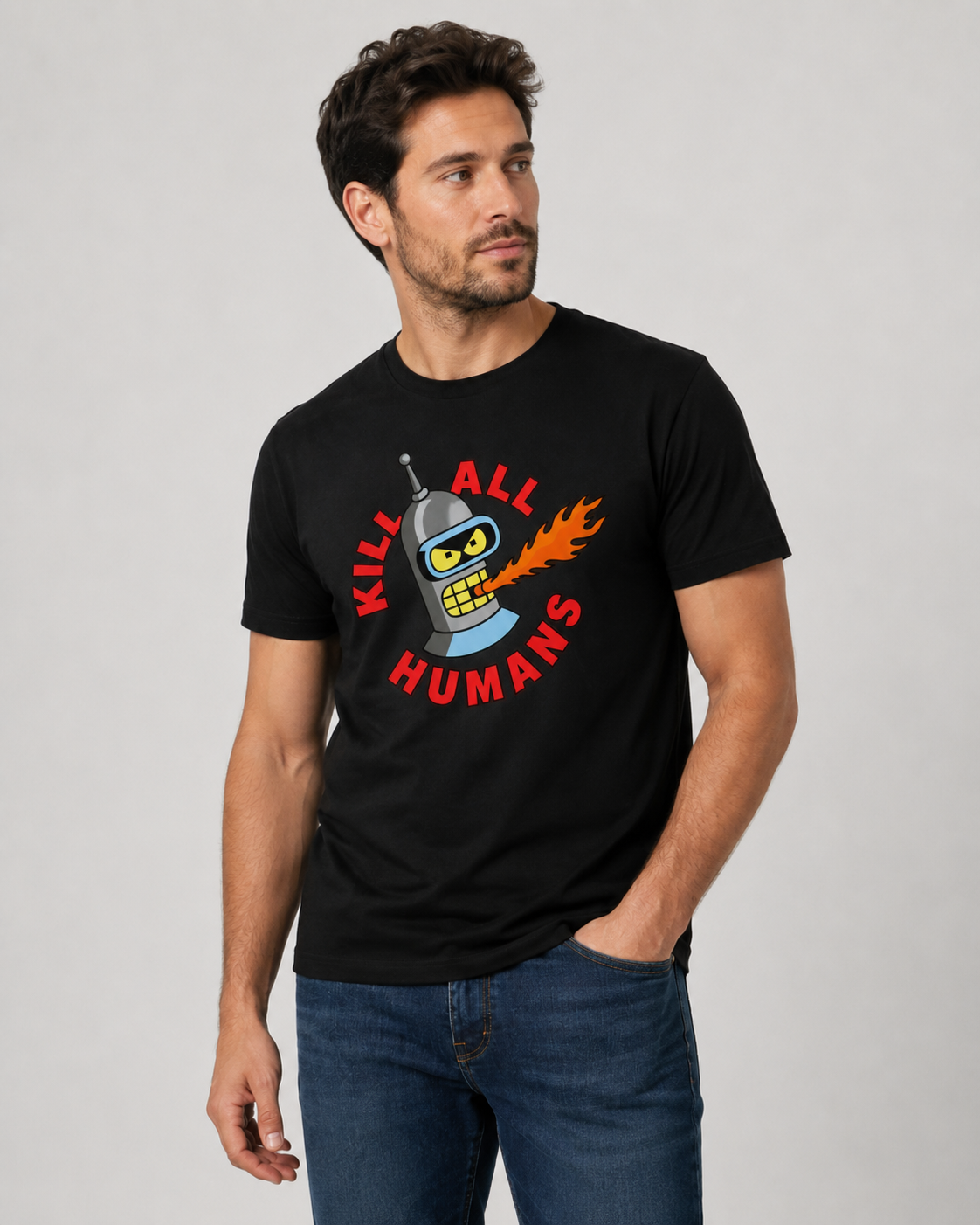 Polera Negra Bender Kill All Humans – Futurama