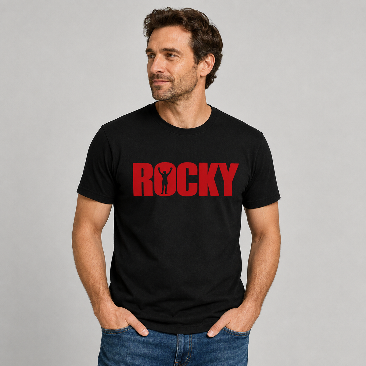 Polera Negra Rocky – Diseño Boxeo Clásico