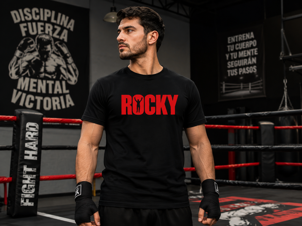 Polera Negra Rocky – Diseño Boxeo Clásico