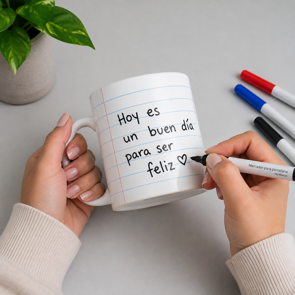 Taza Hoja de Cuaderno para Escribir – Personalizable con Plumón